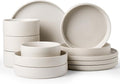 Famiware Star 12-Piece Stoneware Dinnerware Sets for 4 - Dinner Plates, Pasta Bowls, Cereal Bowls, Dishes for Everyday & Formal Use, Chip & Scratch Resistant, Microwave & Dishwasher Safe, Matte White