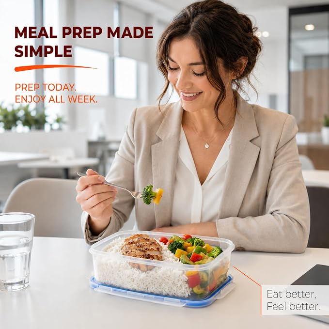 Tribello 38 oz Airtight Food Storage Containers with SnapTight Lids – Clear, Stackable, BPA-Free Meal Prep Containers for Kitchen, Freezer & Pantry Storage