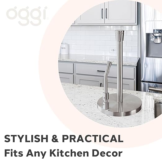 OGGI Stainless Steel Paper Towel Holder - with Tension Arm and Tear Bar, 13" Height - Stainless Steel Construction