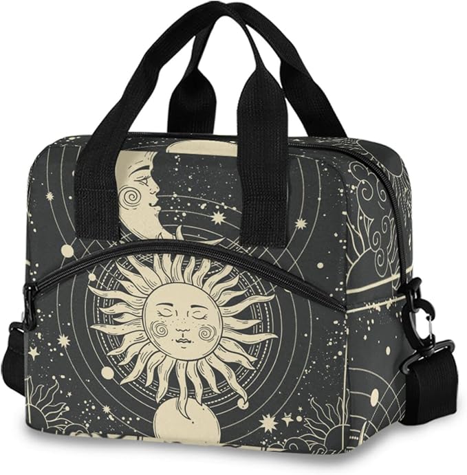Astrology Tarot Goth Insulated Lunch Bag Reusable Lunch Tote Bag Cooler Bag for Women Men Adult Lunch Box with Adjustable Shoulder Strap Leakproof Lunch Bag for Work School Picnic Camping