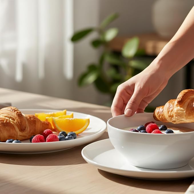 Porcelain Dinnerware Set 12-Piece Service for 4 Lightweight, Chip Resistant, Ceramic Plates Bowls Set Oven, Microwave, Dishwasher Safe, Scratch-Resistant (Porcelain Set, Piece, 12)