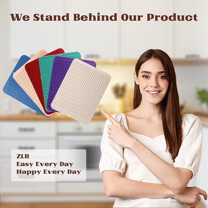 ZLR Silicone Dish Drying Mat & Heat Resistant Trivet (12" x 16") - Waterproof Counter Protector for Air Fryer, Coffee Maker - Non-Slip, BPA Free Kitchen Pad, Easy Clean Dishwasher Safe (Meadow Violet)