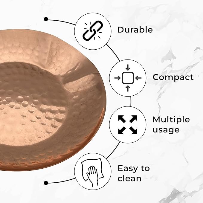 Copper Spoon Rest for Stove Top - Pack of 2 Hammered Copper Utensil Holder & Kitchen Accessories - Farmhouse Rustic Utensil Holder for Countertop - Act as Coffee Bean Tray, Jewelry Dish