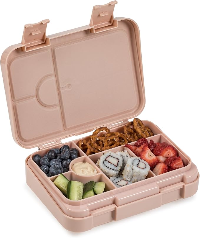 nouka Chill Bento Lunch Box | Easy to Open Latches | Spill Proof Design | 6-Compartment Removable Tray | Soft Blush