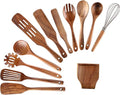 Kitchen Utensils Set, NAYAHOSE 12 Pcs Teak Wooden Cooking Spoons Spatula Spurtles Kit with Spoon Rest Whisk, Non-stick Natural Kitchen Tools