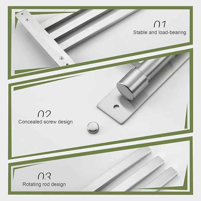 KOKOSIRI Hand Towel Holder Rack Swivel Bathroom Towel Bars Swing Out 3-Rail for Bath Kitchen Brushed Nickel Stainless Steel B5007BR-A3