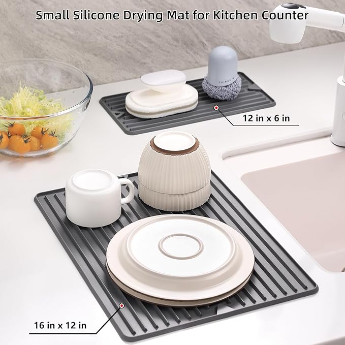 Dish Drying Mat, Mini Silicone Drying Mat for Kitchen Counter, Heat Resistant Silicone Mat for Countertop Protector, Super Thick Non-Slip Dish Drying Pad for Coffee Cup/Bottle/Glassware