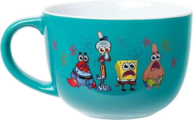 Silver Buffalo SpongeBob SquarePants Patrick Ceramic Soup Mug, 24oz | Squidward and Mr. Krabs artwork, Shocked meme group design, Large capacity ceramic mug, Ideal for soups & noodles