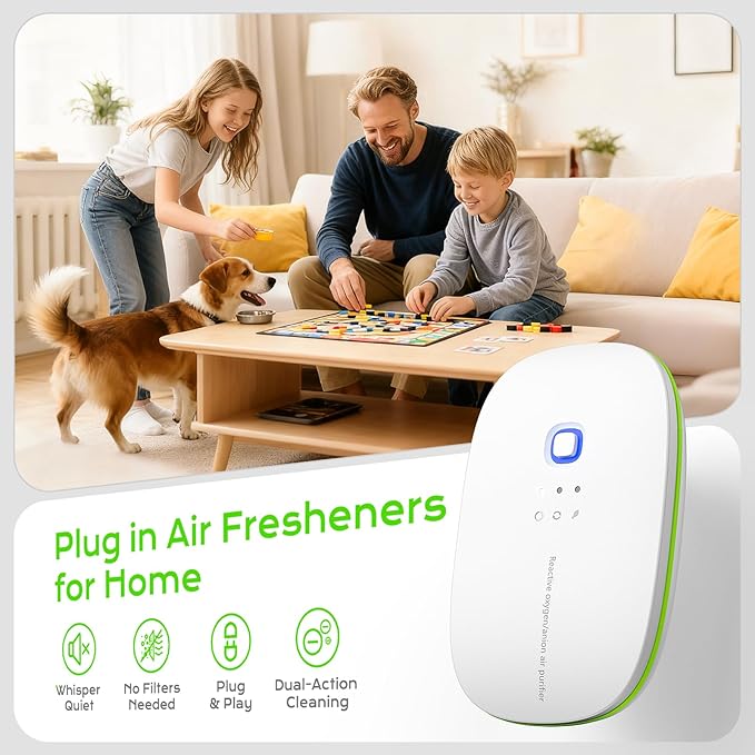 Cat Litter Deodorizer 99% Ozone Odor Eliminator Negative Ion 2-IN-1, Portable Plug In Ionic Air Purifier Filter-free Quiet Dog Poof Odor Removal for Home, Pets, Kitchen, Toilet, Wardrobe, Garage