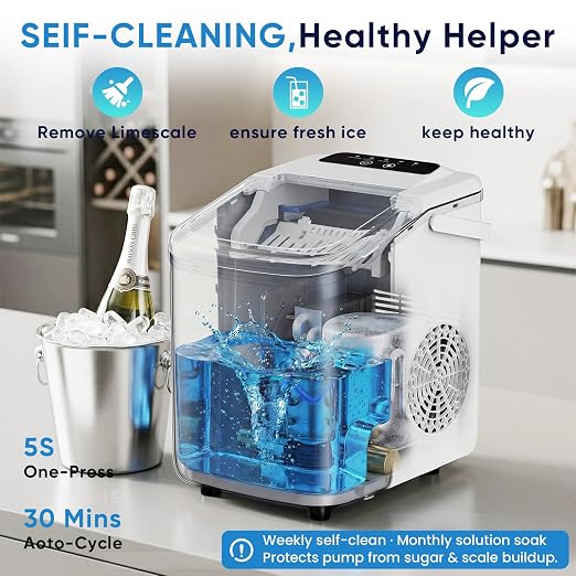 NEWBULIG Ice Maker, Countertop Ice Machine with Handle | 9 Bullet Cubes in 6-8 Mins, 26lbs Daily, Self-Cleaning with Basket and Scoop for Home/Kitchen/Camping/RV