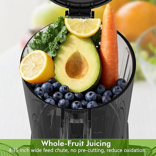 Electactic Cold Press Juicer, 4.4" Large Feed Chute Juice High Juice Yield with Slow Masticating Juicer for Whole Vegetables & Fruits, Stainless Steel