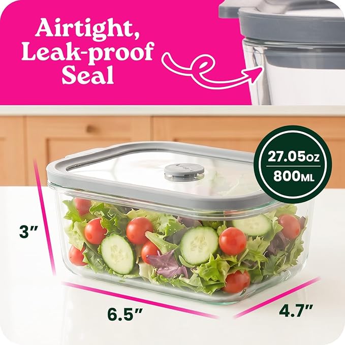 6 Pack Non-Toxic Glass Storage Containers with Glass Lids –27 Oz Borosilicate Glass Meal Prep Containers for Lunch, Airtight Food Storage, Microwave & Freezer Safe-Plastic Free
