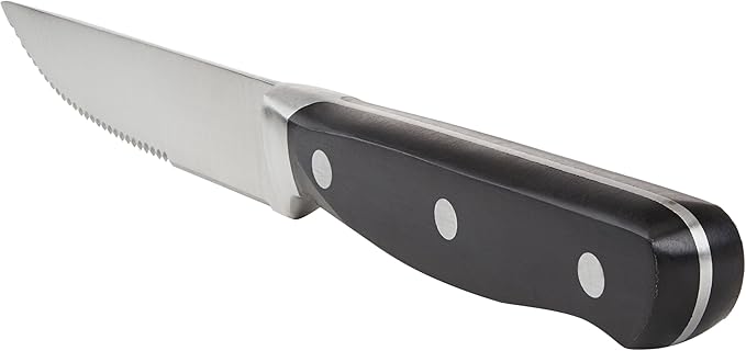 Amazon Basics 8-Piece Full Tang Stainless Steel Serrated Steak Knife Set, 4.5", Black