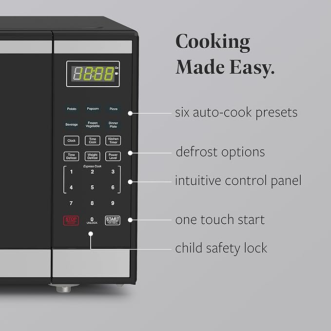 Farberware 1.6 Cu. Ft. Countertop Microwave Oven – 1100 Watts Power, Auto Cook Settings, Defrost, Easy Clean and Child Safety Lock - Stainless