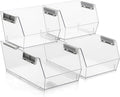 HOMESTEAD Set of 4 Stackable Storage Bins, 2 Large + 2 Small Clear Plastic Organizer Bins, Open Front Design for Kitchen Pantry, Fridge, Cabinet, Bathroom Organization and Snack Storage