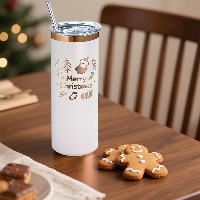 YOUKE OLA 16 Pack Rose Gold Plated Stainless Steel Tumbler Straight Double Wall Powder Coated for Laser Engrave, 20oz White to Bronze