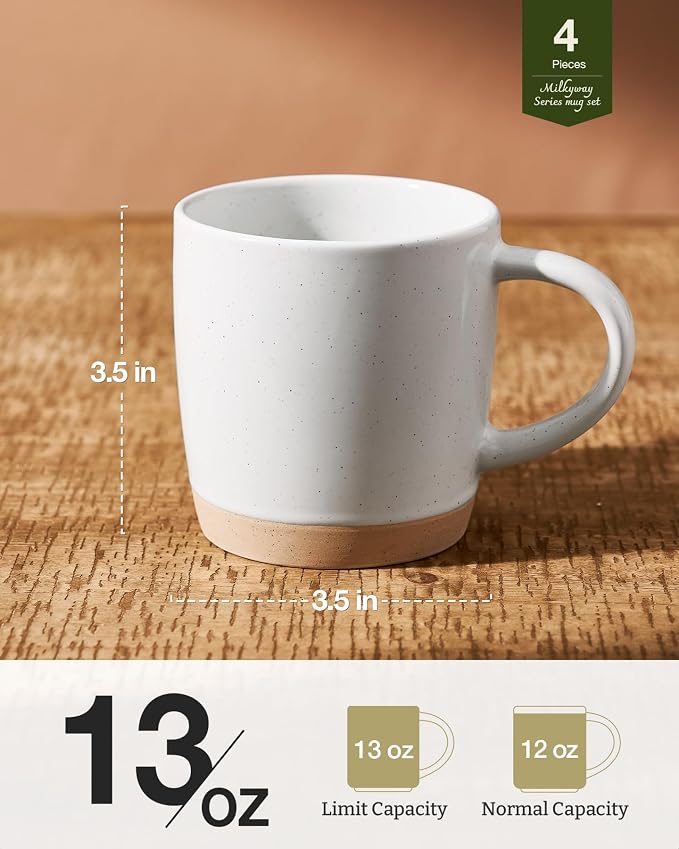 famiware Coffee Mugs for 4, 13 oz Mug Set, Dringking Cup with Handle for Coffee, Tea, Cocoa, Milk, Milkyway Serise, White