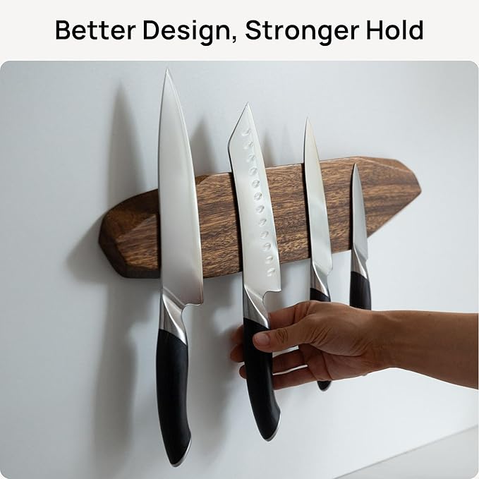 Ibyx Acacia Magnetic Knife Strip - Knife Holder for Counter - Universal Magnetic Knife Holder Fits All Knife Sets - Modern Kitchen Knife Storage - Solid Wood & Strong Magnets (12 Inches)