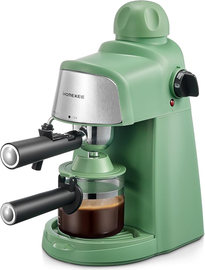 Ihomekee Espresso Machine, 3.5Bar Espresso and Cappuccino Machine with Preheating Function, 4 Cup Coffee Maker with Milk Frothing Function and Steam Wand (Green), CM6810
