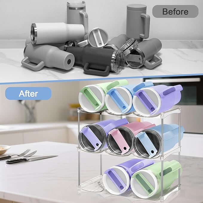 Water Bottle Organizer for Stanley 40oz Tumbler - Stackable Water Bottle Holder and Tumbler Organizer for Cabinet Kitchen Organization and Storage for Stanley Cup Accessories, Wine Rack, 3Pack