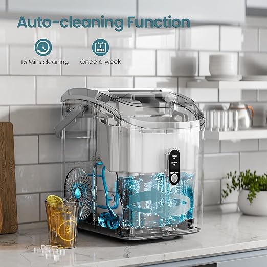 Antarctic Star Countertop Ice Maker with Soft Chewable Pellet Ice, 34lbs/24Hrs, One-Click Operation, Self-Cleaning Portable Peddle Ice Machine with Ice Scoop for Kitchen,Office,Bar,RV (Grey)