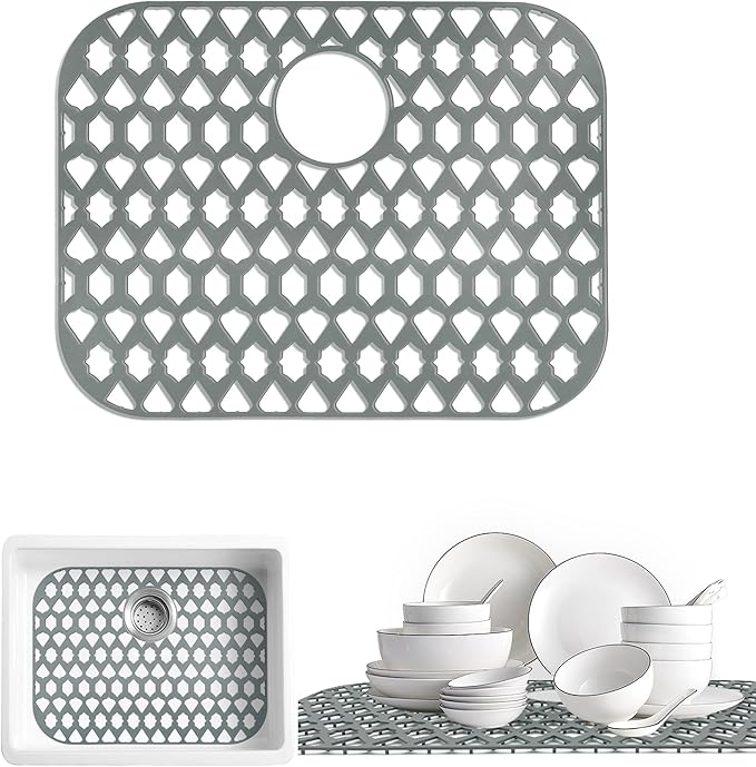 SAMSIER Silicone Sink Protectors Mats (13x11 & 14x12 & 16x12 & 18x16 & 19x14 & 21x16 & 22x13 & 25x16 & 26x14 & 28x14 & 30x16) for Bottom of Kitchen Sink (21”x16”, Rear Drain)