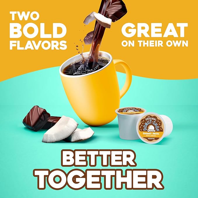 The Original Donut Shop Duos Coconut + Mocha Coffee,Keurig Single Serve K-Cup Pods,Medium Roast Coffee,(Pack of 120)