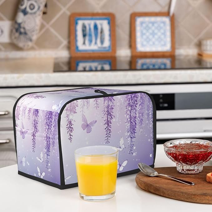 Toaster Cover 2 Slice Lavender Butterfly Light Purple Flower Kitchen Small Appliance Covers with Pockets Dust and Fingerprint Protection