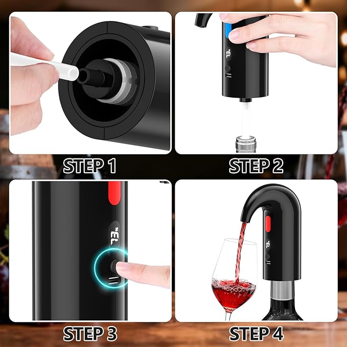 Electric Wine Aerator & Decanter Pump – Perfect Mother’s Day Gift: Quiet Dual-Pump Aeration, Measured Pouring, Temp Display & USB Rechargeable System – Professional Wine Tool for Home Bars (Black)