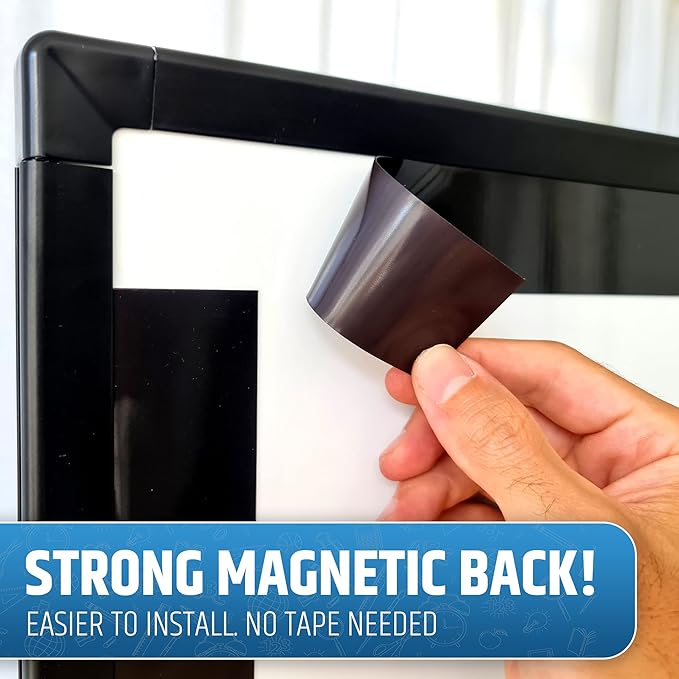 Strong & Wide Magnetic Borders for Classroom Whiteboard - Visible Magnetic Strips for Teachers (4 Designs Available) | Straight Plain - Black | 12 Strips of 24X1.5 Inch - 24 Feet Total