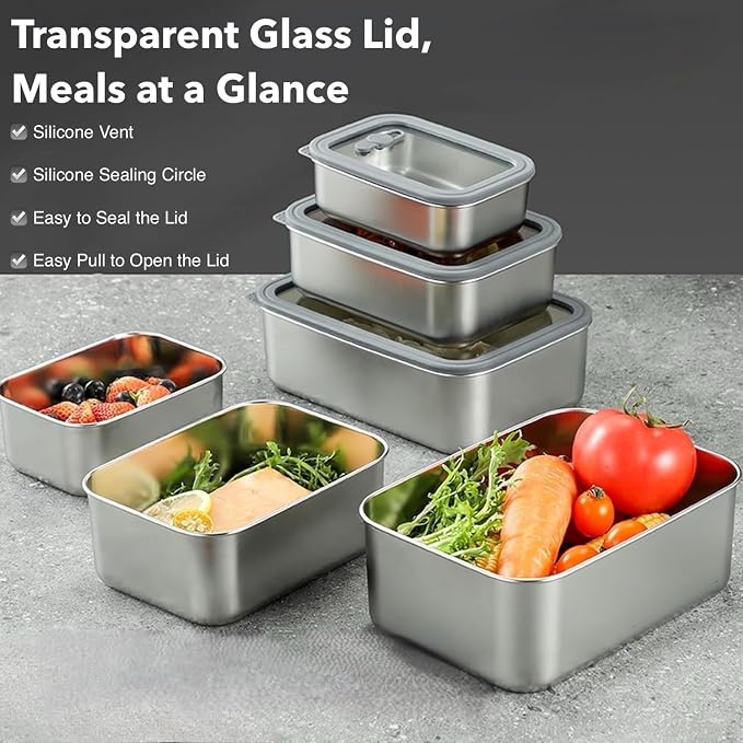 Stainless Steel Food Storage Containers-3Pcs Leakproof, Airtight Stainless Steel Bowls with Lids, Freezer/Dishwasher/Microwave Safe Containers, Durable & Stackable Stainless Steel Containers with Lids