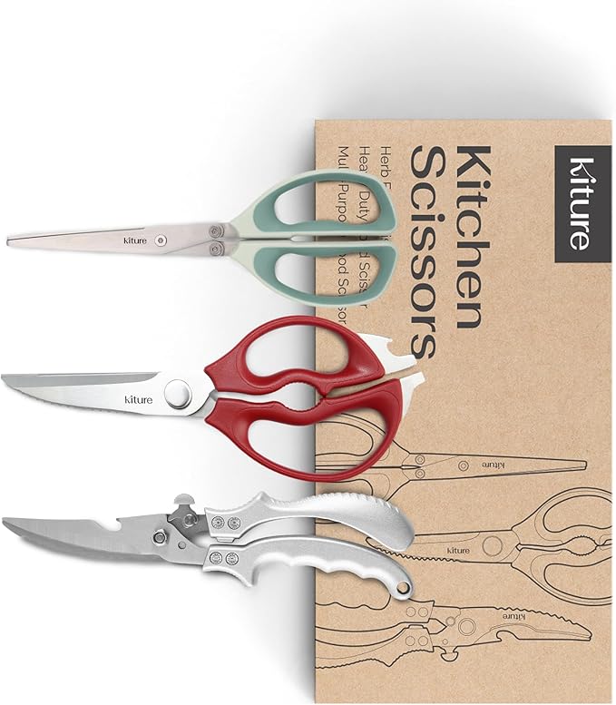 Heavy Duty Kitchen Shears - Premium Stainless Steel Cooking Scissors for Meat, Poultry, Herbs & More | Includes Bonus Herb Scissors & Poultry Shears in Giftable Box by Kiture