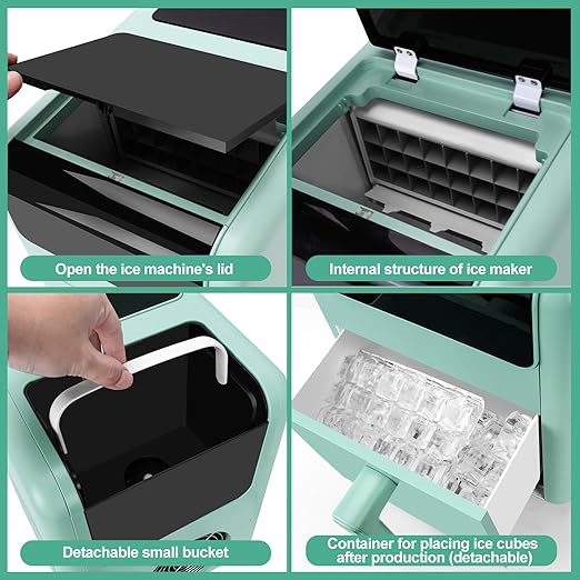 Countertop Ice Cube Maker, 24 Square Ice Cubes in 10-15 Mins, 3 Ice Modes, Self-Cleaning Portable Ice Machine with Touch Control & Timer, 50lbs/Day, Perfect for Home Kitchen Office