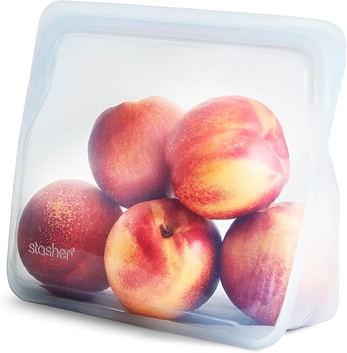 Stasher Silicone Reusable Food Storage Bag, Stand-Up Mid Silicone Bag, Meal Prep, Reusable Freezer Bag, Microwave, Dishwasher, Oven Safe, Sous Vide, Eco Friendly, Food Storage Bag, 56 oz, Clear | Reusable Food Bag