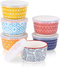 Selamica Ramekins with Lids, 8 oz Oven Safe Creme Brulee Ramekins with Covers, Souffle Dishes Pudding Custard Cups, Stackable Ceramic Small Ramekin Bowls Set for Baking, Dipping, Ice Cream, Set of 6, Assorted Colors