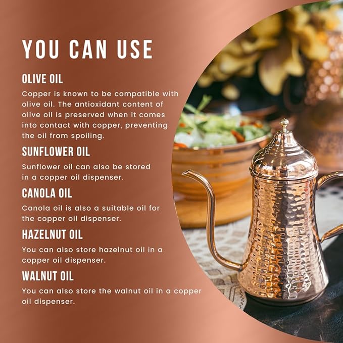 COPPER CONCEPT Copper Oil Dispenser for Kitchen, Handmade Olive Oil Dispenser Bottle, Real Copper, (10 Oz - 300 ml)