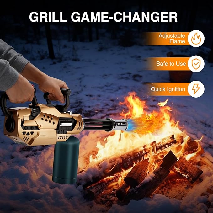 ARTFLAMM Powerful Propane Torch, Kitchen Blow Torch Gun with Adjustable Flame, Detachable Flamethrower Cooking Torch for Searing Steak, Camping, BBQ, Welding (Tank Not Included)