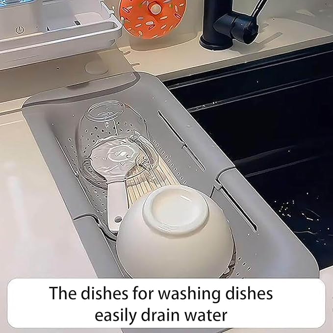 2 Tier Plastic Dish Drying Rack Extendable, Dish Drainer Over the Sink, Bowls, Plates Storage Dish Rack Adjustable Cutlery Holder(Pink)