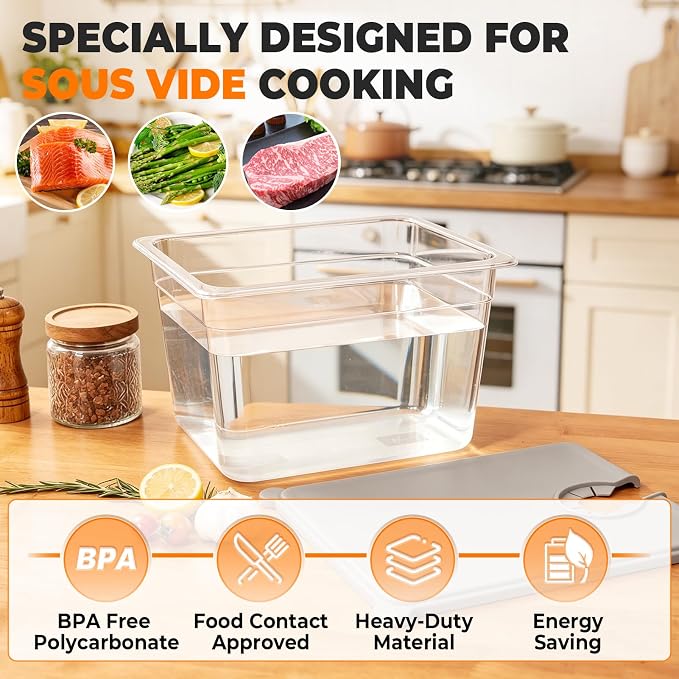 HOMENOTE Sous Vide Container 12 Quart with Collapsible Silicone Lid,Sous Vide Accessories Kit BPA Free,Compatible with Anova and Most Sous Vide Cookers