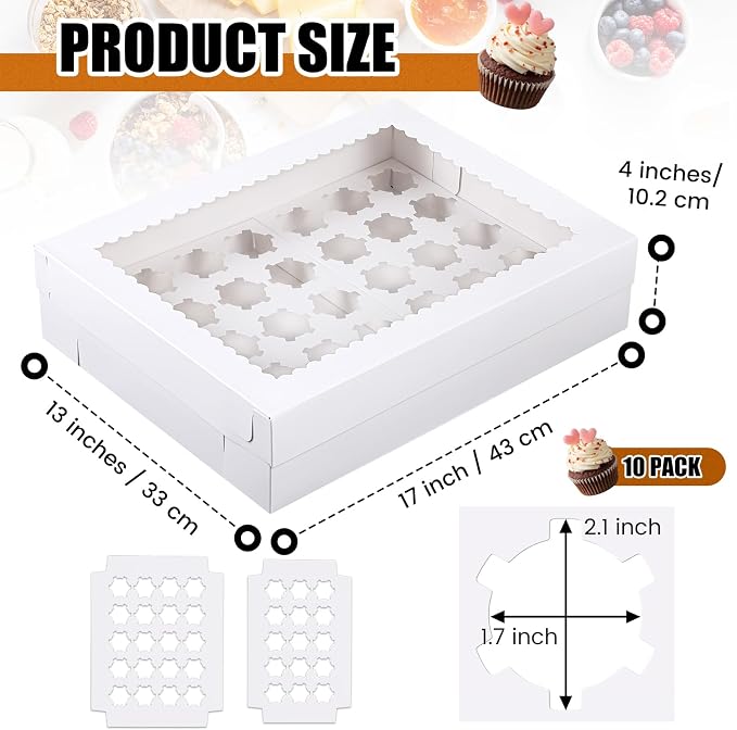 AmazingSpark 5 Pack 35 Count Cupcake Boxes, Mini Cupcake Containers, 16.9 x 13 x 4 Inch White Disposable Bakery Boxes with Window and Inserts for Birthday Holiday Party Bakery Desserts