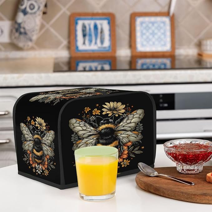 Animals Flowers Bee Toaster Cover 2 Slice Dust and Fingerprint Protection Toaster Bread Maker Covers Washable Kitchen Small Appliance Covers for Kitchen Accessories Decor Bakeware Women Gift