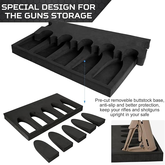 OCQOTAT Gun Rack for Gun Storage, Gun Safe Accessory for Rifles and Shotguns, Gun Holder in Gun Cabinet, Shotgun Rifle Rest, Foam Material with Magnetic Strip and Hook Strip , Gifts for Hunters