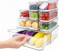 SMRCAD Fridge Organizers and Storage, 8 Pack Clear Freezer Organizer Bins with Lids for Kitchen, Pantry, Refrigerator, Food, Fruit, Vegetable Storage (8 Bins (Include Pull Out Drawer))