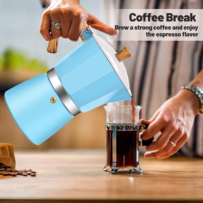12 Cup Aluminum Moka Pot Classic Stovetop Espresso Coffee Maker 600ml 20oz Coffeemaker Percolator Mocha Pot Greca Coffee Maker Cafe Makers for Italian and Cuban Café Brewing Blue