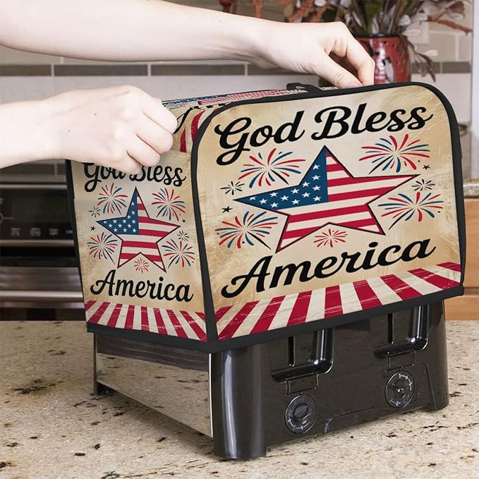 American Flag Stars 4 Slice Toaster Cover Dust And Fingerprint Bread Maker Cover Bakeware Protector Washable Appliance Covers Kitchen Accessories For Home Kitchen Women Gift