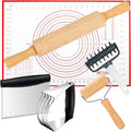 Wooden Rolling Pins for Baking, Small Dough Roller with Handle, Stainless Steel Pastry Blender Set with Pizza Dough Roller Docker, Pastry Cutter, Dough Cutter, Baking Mat, for Home Kitchen Cooking