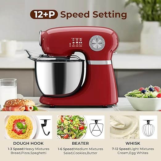 Electactic Stand Mixer With 12-Speed,5.3 QT Quiet Operation Electric Mixer With Tilt Head, Kitchen Mixer with Egg Whisk, Dough Hook, Flat Beater for Gift & Daily Use