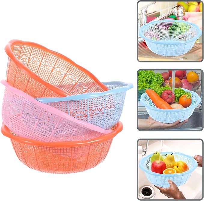 Amosfun Rice Basket 9.05 Inch Plastic Colander Set of 4 Multifunctional Fruit Vegetable Washing Strainer Bowls Kitchen Tools for Rice Pasta Dough