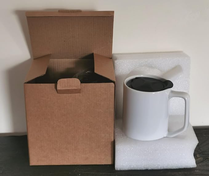 17 OZ Sublimation Mugs,Case of 12 | Removeable Cork Bottom, Splash Proof Lid, Brown Mail Order Box