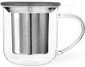 VIVA Minima Eva Glass Tea Cup with Mesh Infuser - Coffee Mug With Porcelain Lid/Saucer - 14 oz / 400 ml, Wool